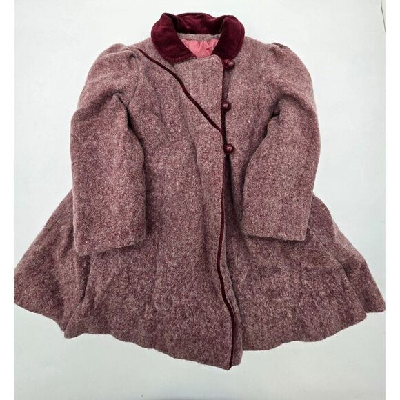 Vintage Rothchild Girls Wool Coat W Velvet Collar & Button Details made in USA - Picture 1 of 12